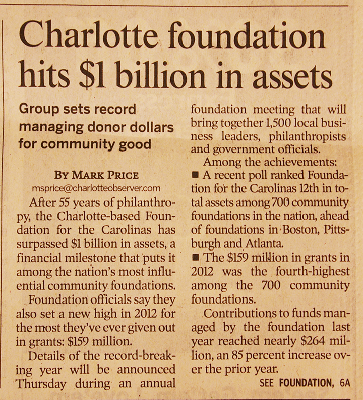 $1 Billion in Assets news article clipping